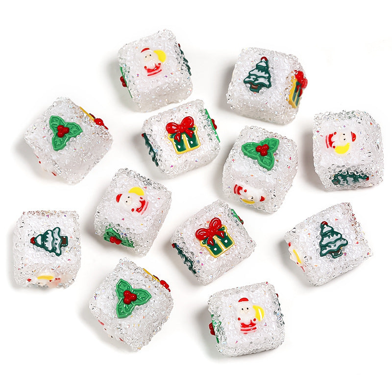 Wholesale 5pcs/pack Christmas DIY Acrylic Rhinestone Sugar Beads Square Beads